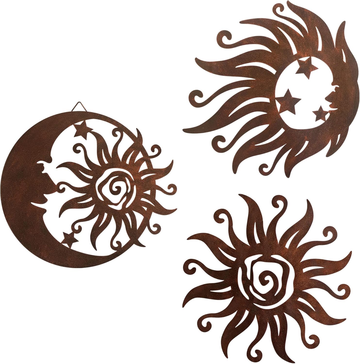 Limygus Sun Moon Wall Hanging, Wall Sculpture, Metal Wall Art Indoor/Outdoor Decor Rust Colored