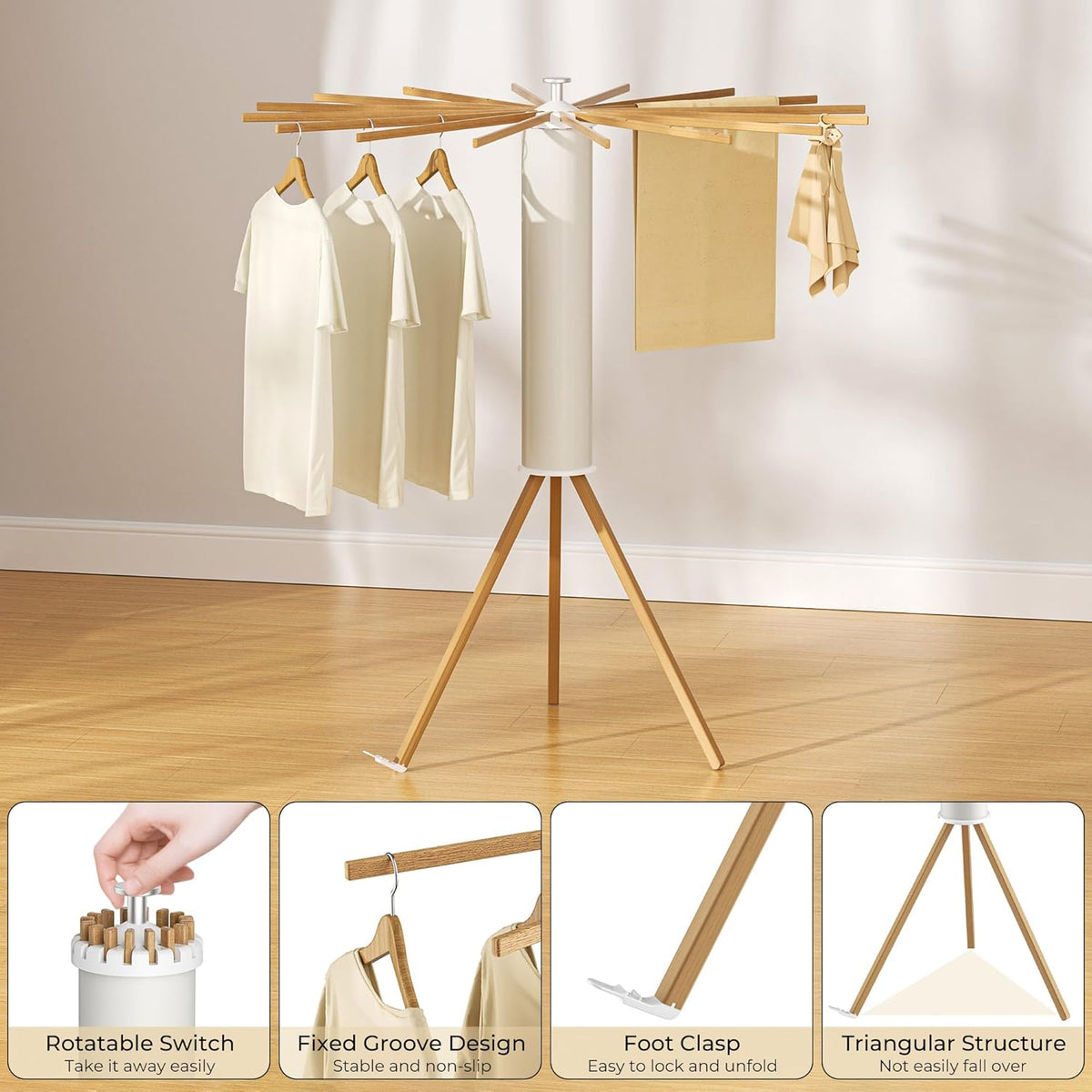 Tripod Clothes Drying Rack, Garment Rack Portable and Foldable Space Saving Laundry Drying Rack