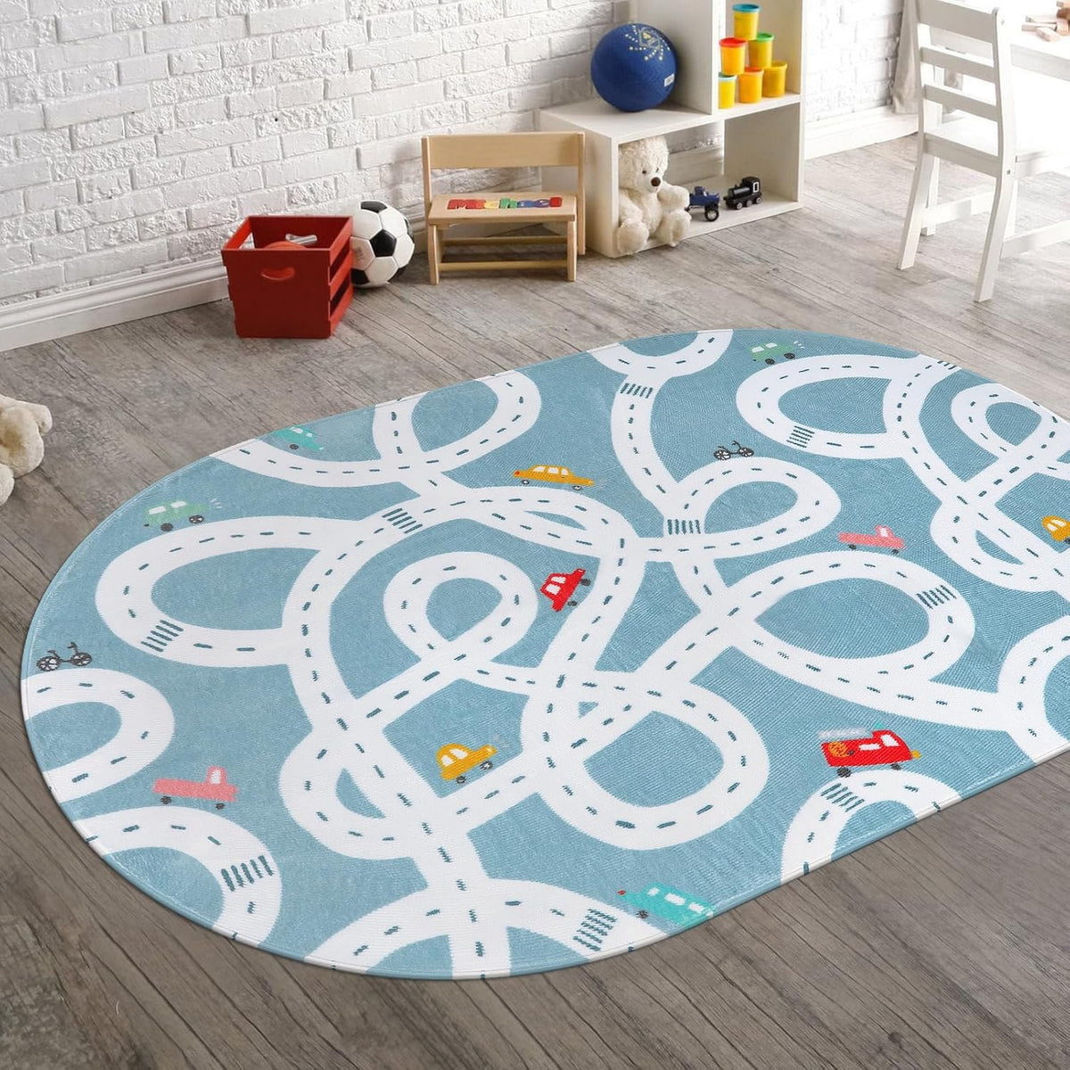 STARUIA Large Kids Playroom Rug, 4'x6' Washable Road Rug for Nursery, Non-Slip Fun Area Rugs for