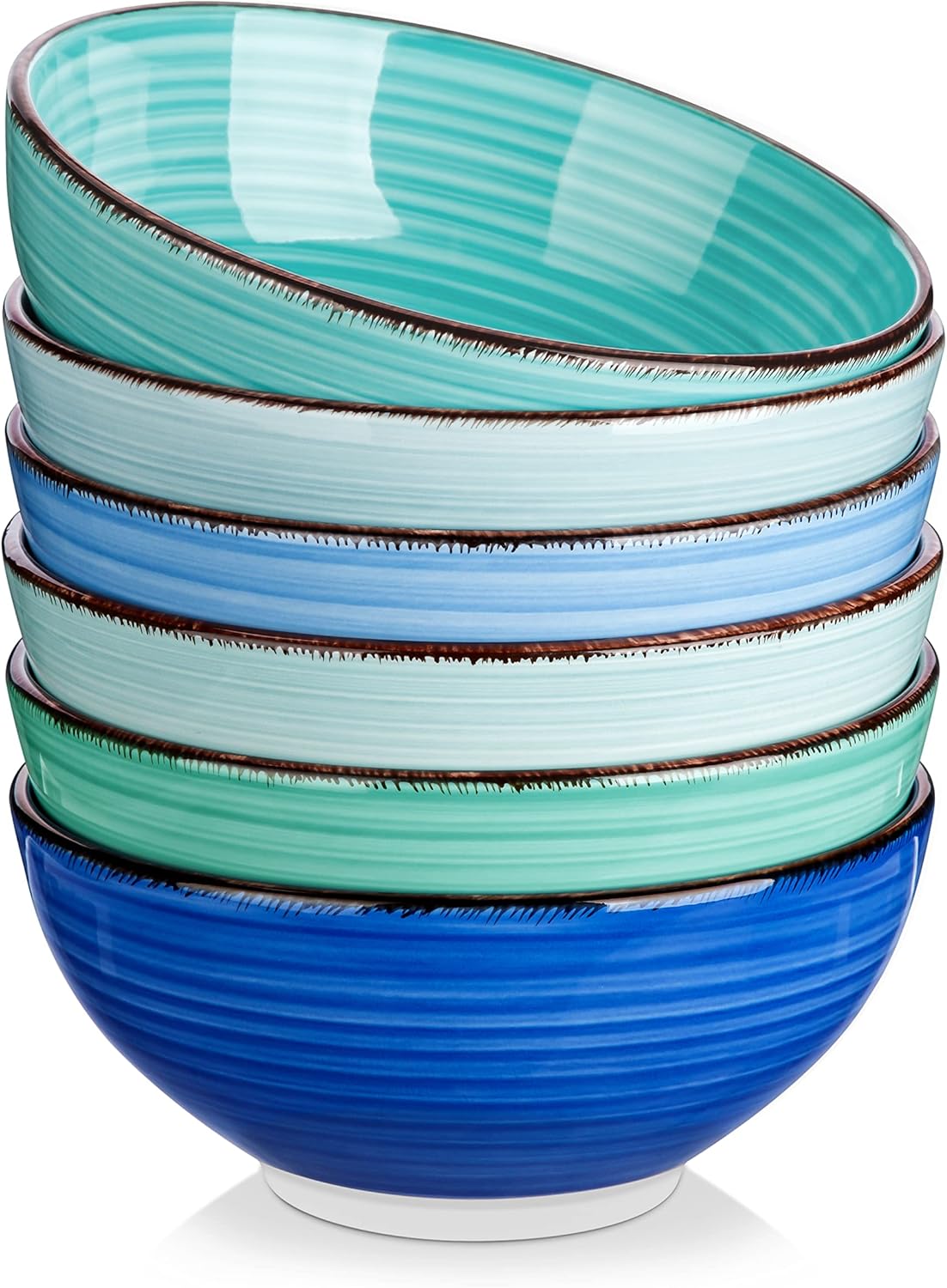 vancasso Bonita 27 Oz Cereal Bowls Set of 6, Blue Ceramic Bowls for Kitchen, 6 Inch Soup Bowls
