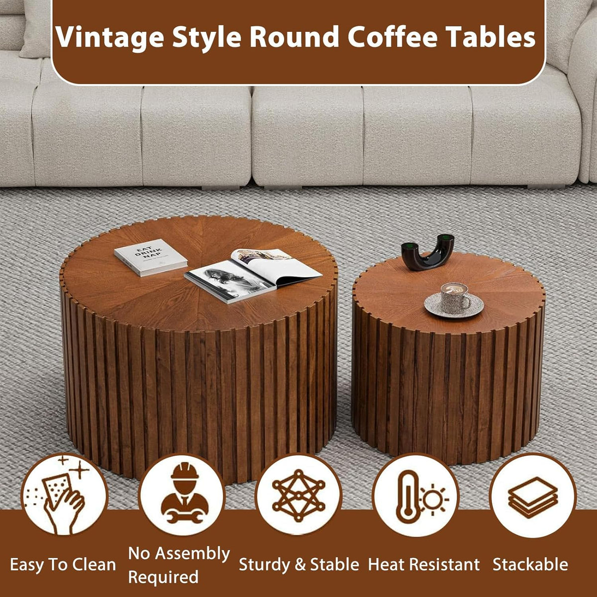 Round Nesting Coffee Table Set of 2 Modern Round Walnut Coffee Table Small Circular End Table Side