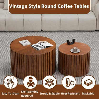 Round Nesting Coffee Table Set of 2 Modern Round Walnut Coffee Table Small Circular End Table Side