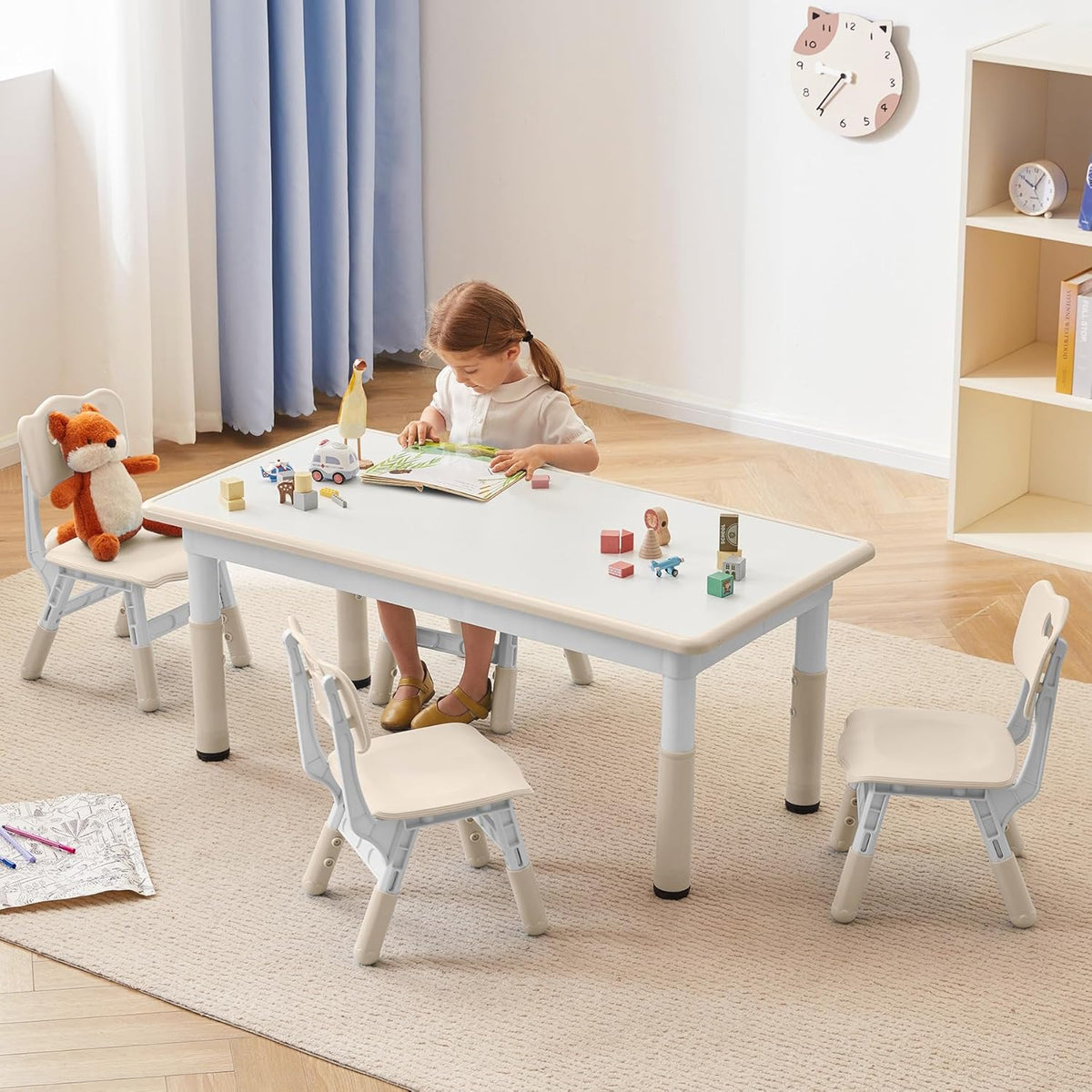 Kids Study Table and Chairs Set, Height Adjustable Toddler Table and Chair Set for Kids Ages 3-8