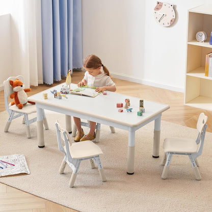 Kids Study Table and Chairs Set, Height Adjustable Toddler Table and Chair Set for Kids Ages 3-8