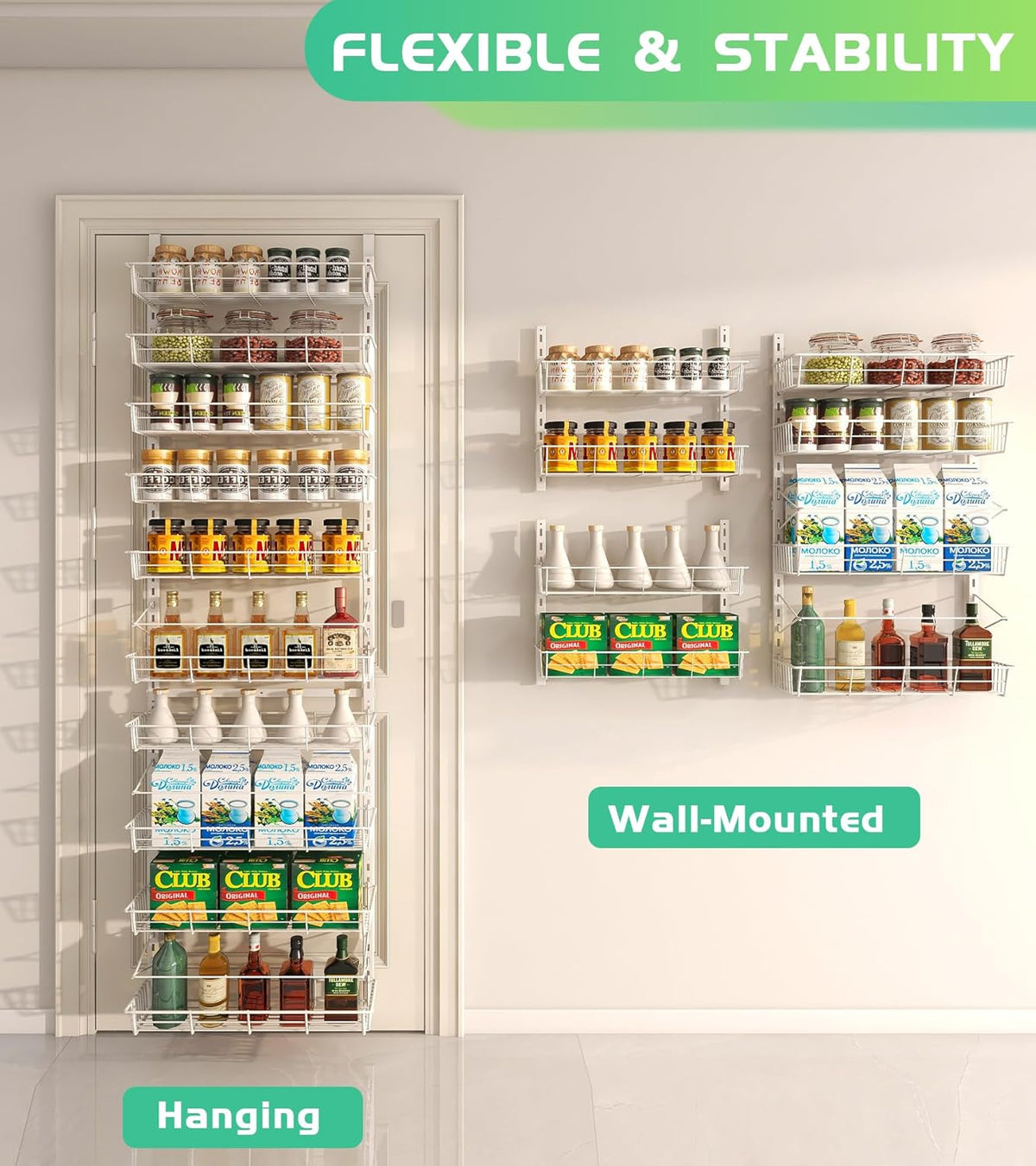 White 10-Tier Over The Door Pantry Organizer, Pantry Organization and Storage, Metal Hanging