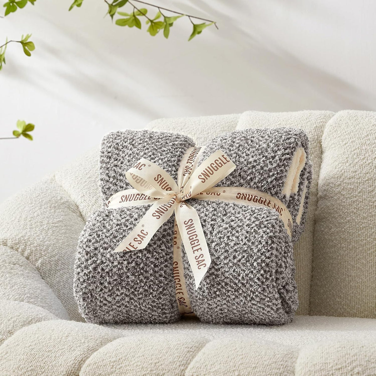 Snuggle Sac Grey Throw Blankets for Couch, Super Soft Warm Blankets Cozy Knit Fuzzy Plush