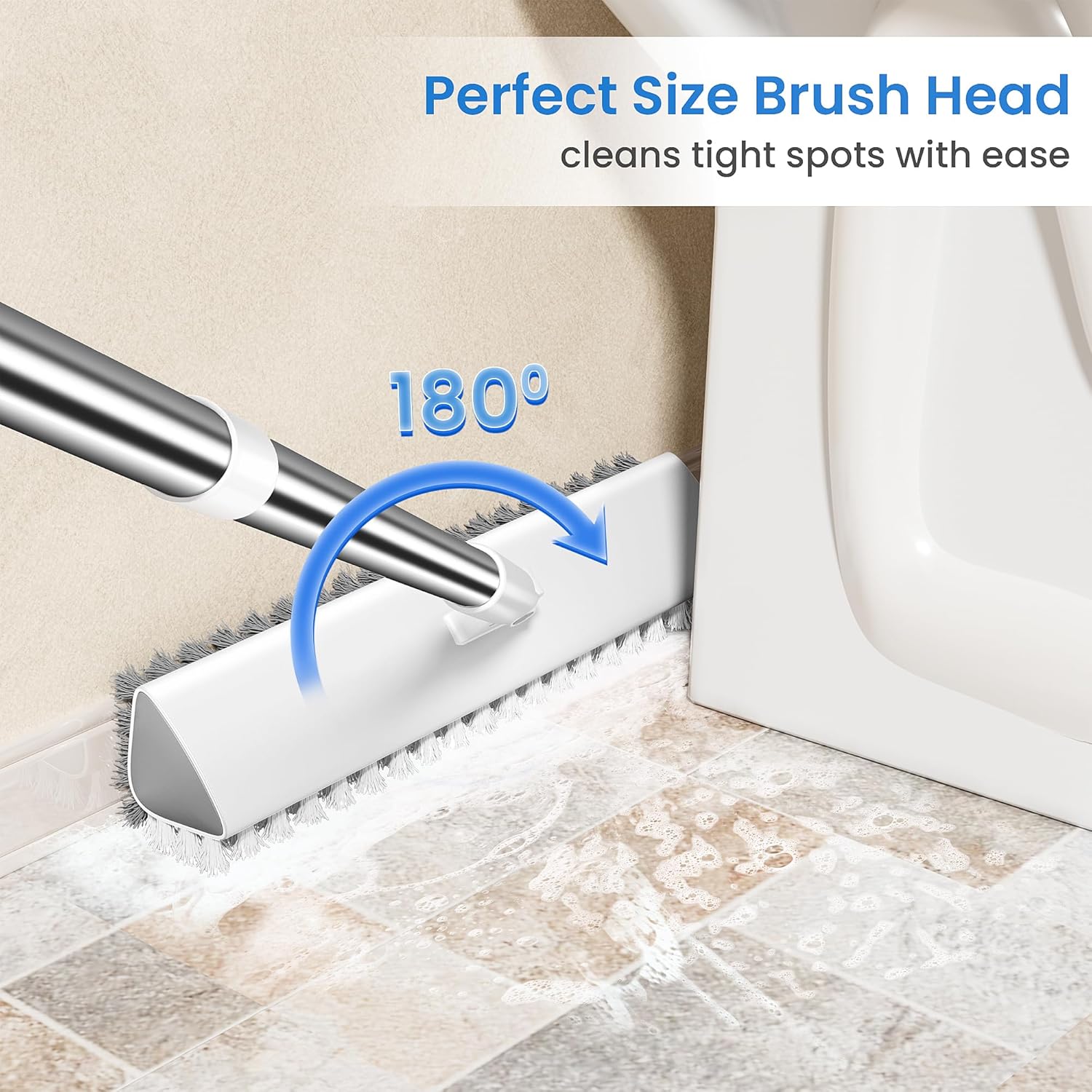 Floor Scrub Brush and Grout Brush with Long Handle–Deck Brushes for Scrubbing Heavy Duty, Stiff