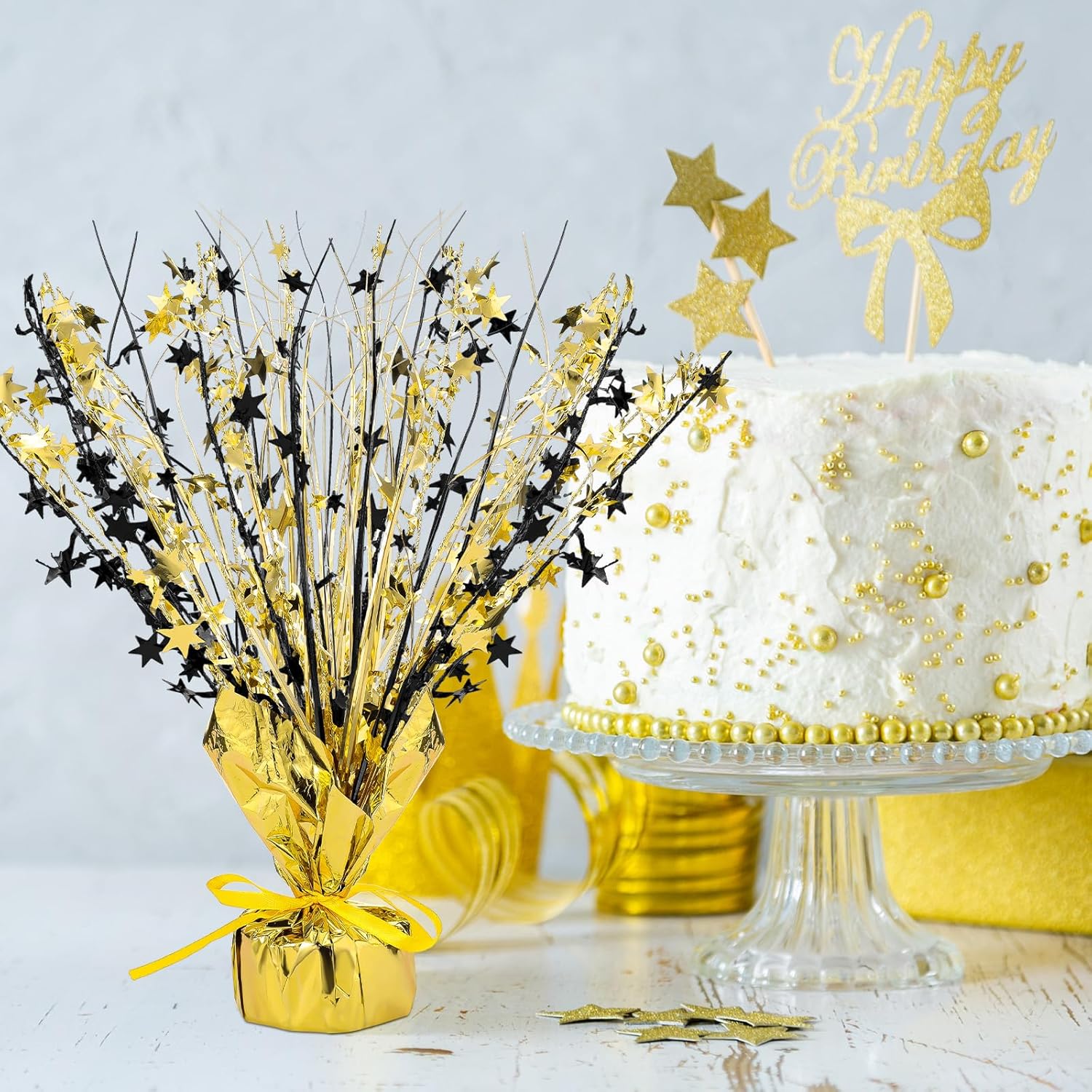 Crowye 18 Pieces Metallic Foil Spray Centerpiece Party Star Table Decoration Burst Metallic Table