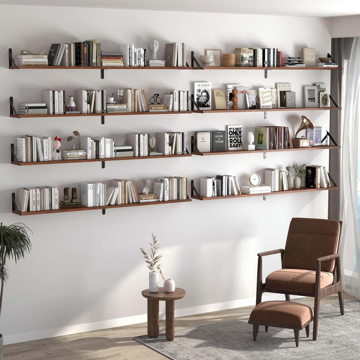 Heimlove 48 Inch Large Wall Bookshelves Set of 3, Wall Mounted Bookshelves,Heavy Duty Wooden