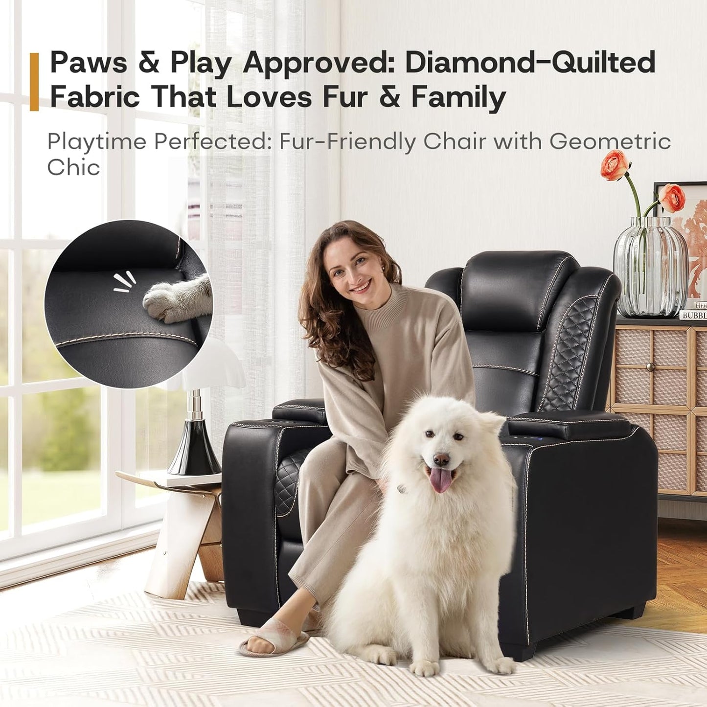ANJ Power Recliner Home Theater Seating, Electric Recliner Chair with Adjustable Headrest,PU