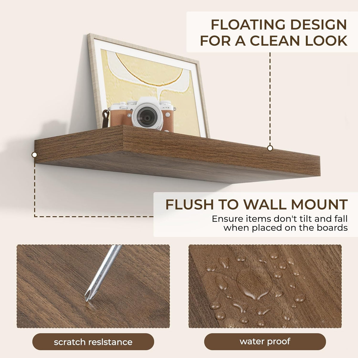 RICHFOCUS 24Inch Floating Shelves for Wall 2 Pack Shelves for Bedroom|Kitchen|Bathroom Wall Mounted