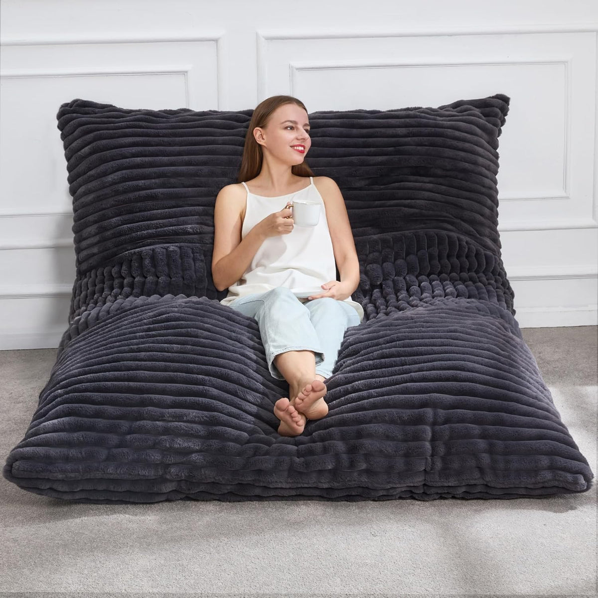 Hobestluk 3 in 1 Bean Bag Chair Giant Bean Bag Chairs Convertible Bean Bag Floor Cushion with