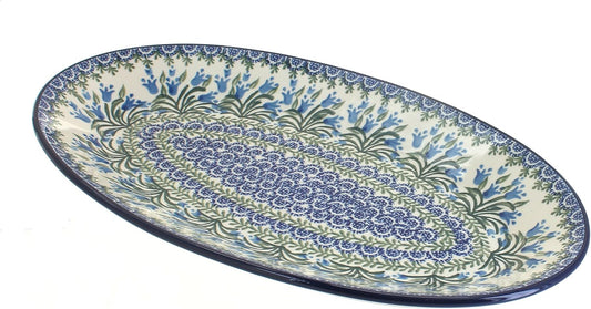 Blue Rose Polish Pottery Tulip Bouquet Oval Platter