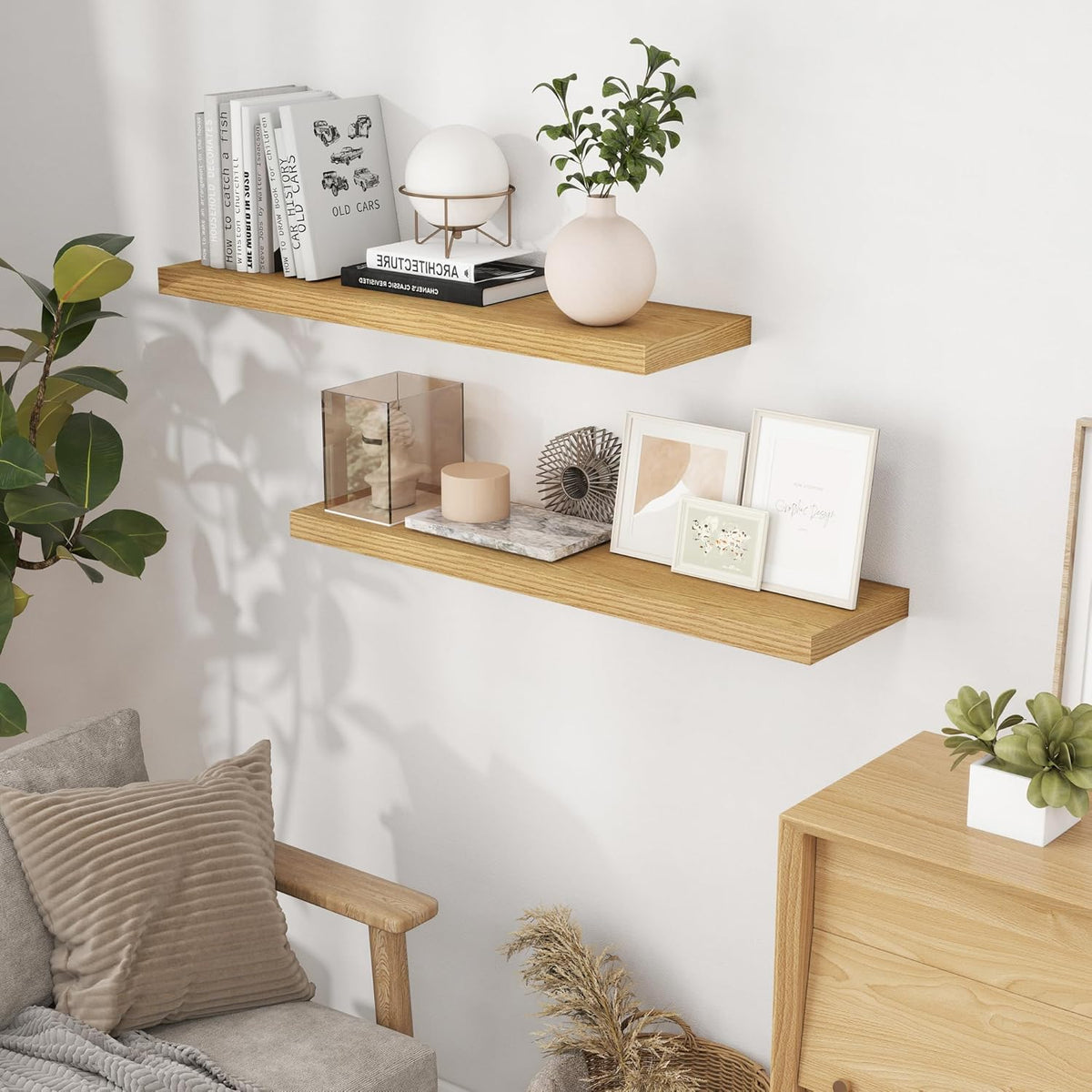 40 Inch Floating Shelvese, 40" W x 9" D Floating Shelf Set of 2, Farmhouse Wood Wall Shelves for