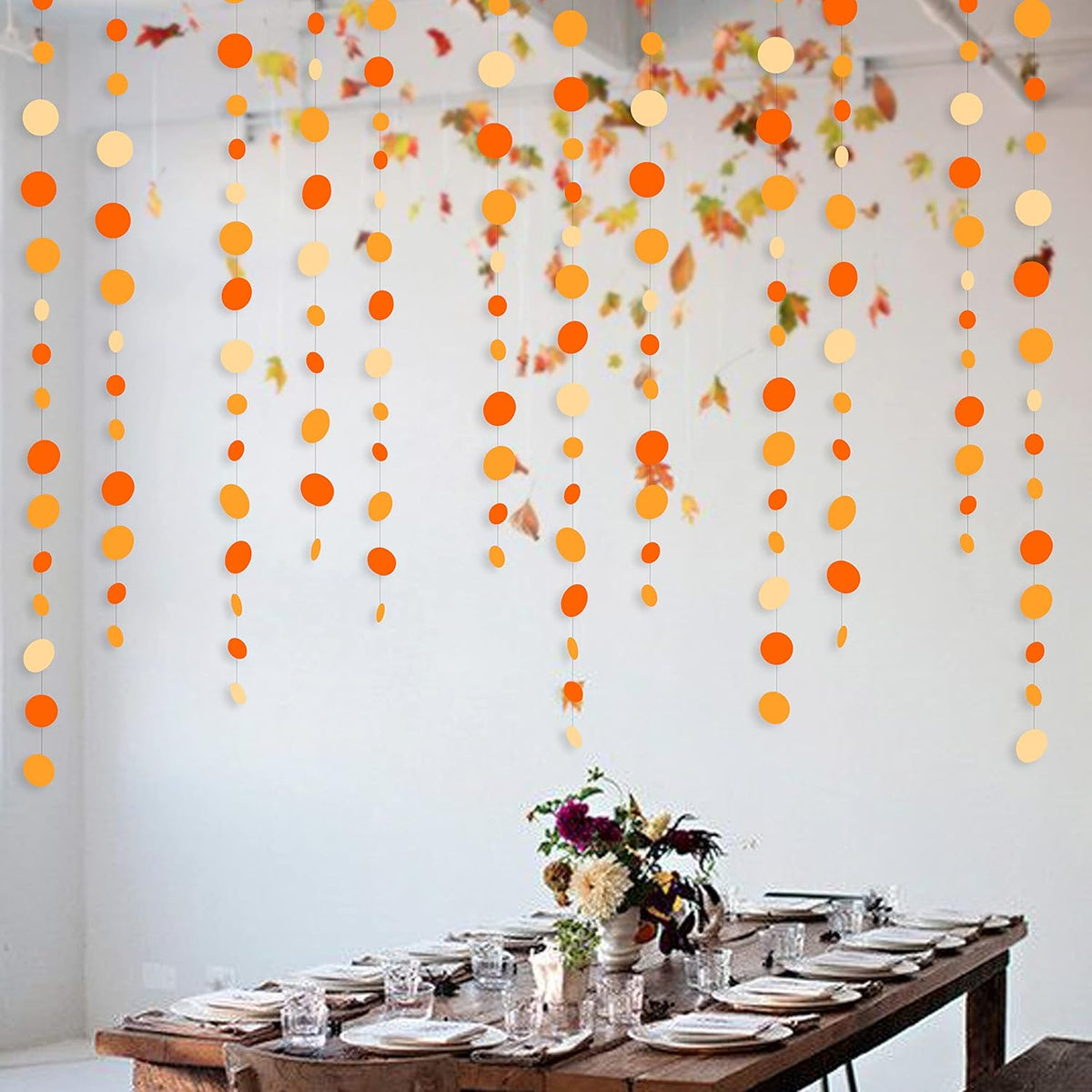 46 Ft Thanksgiving Fall Autumn Circle Dots Garland Gradient Orange Polka Dot Hanging Paper Streamer