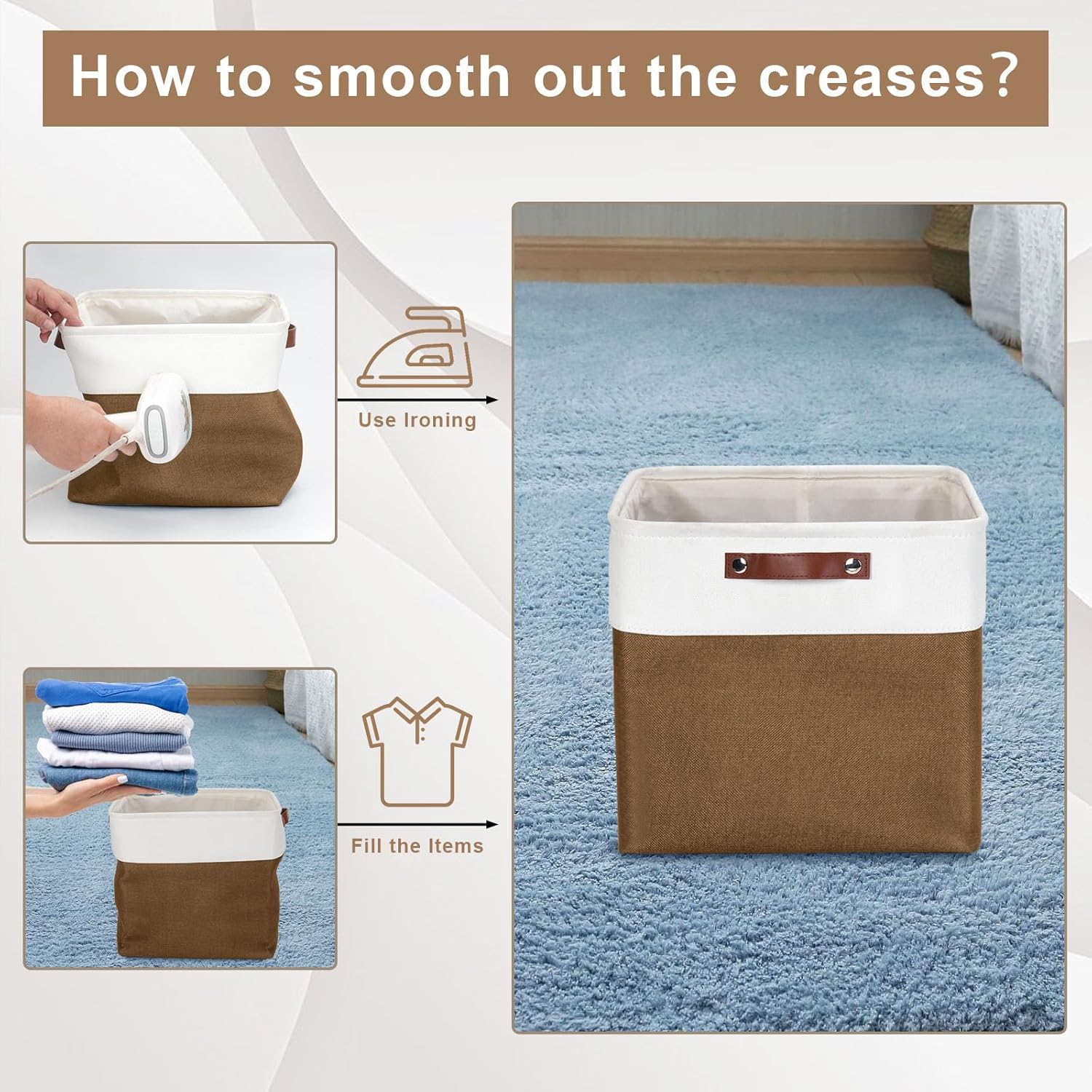 13x13 Cube Storage Bins, Collapsible Fabric Storage Box, 4 Pack Closet Baskets with Handles for