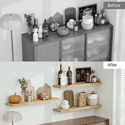 Single Floating Shelves Oak 48 Inches, 48 x 10 inch Deep x 1.8 in Thick, Long Wall Shelves Heavy