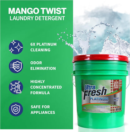Ultra Fresh 5 Gallon Liquid Laundry Detergent Washing Soap for All Machine Types, 3X Platinum, Up