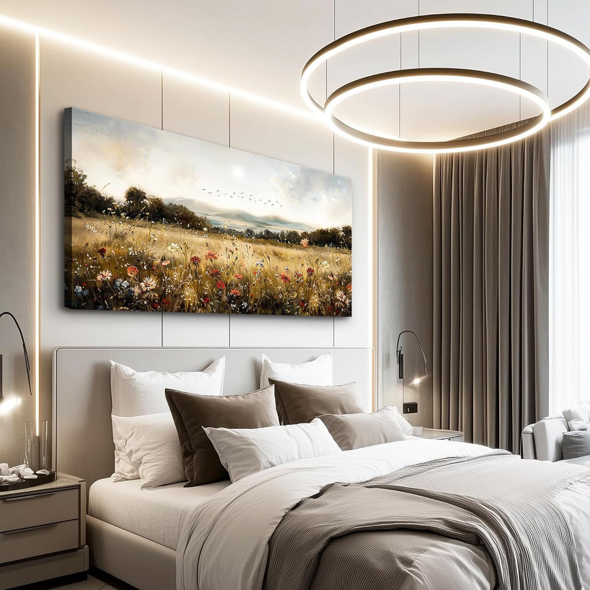 KELIYUAN Canvas Wall Art For Kitchen Dining Room Vintage Decor, Lawn Paintings With Flowers Wall
