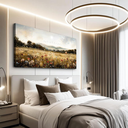 KELIYUAN Canvas Wall Art For Kitchen Dining Room Vintage Decor, Lawn Paintings With Flowers Wall