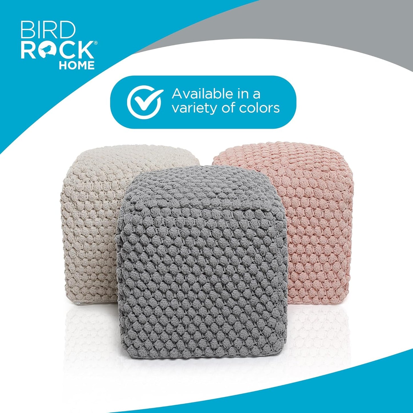 BIRDROCK HOME Buds Pouf Foot Stool Ottoman - Knit Bean Bag Floor Chair - Cotton Braided Cord