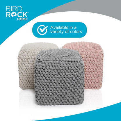 BIRDROCK HOME Buds Pouf Foot Stool Ottoman - Knit Bean Bag Floor Chair - Cotton Braided Cord