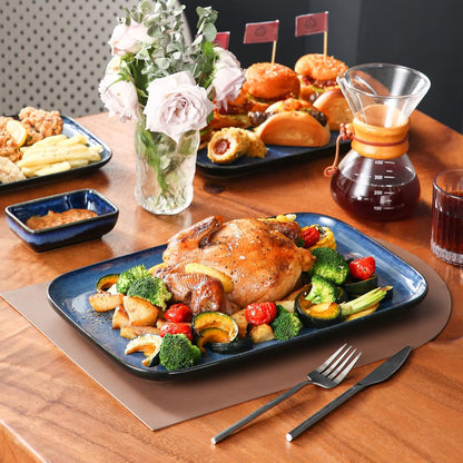 vancasso Stern Serving Platters Set of 3, 15/13/ 11 Inches Rectangular Serving Plates, Blue Serving