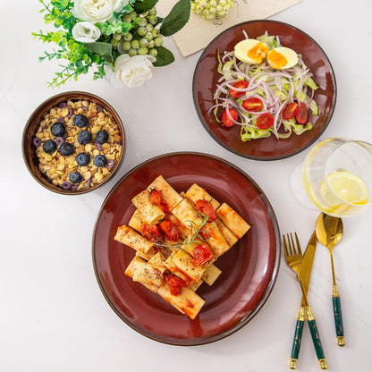 LERATIO Ceramic Dinnerware Sets for 8,Stoneware Plates and Bowls Sets,Handmade Reactive Glaze