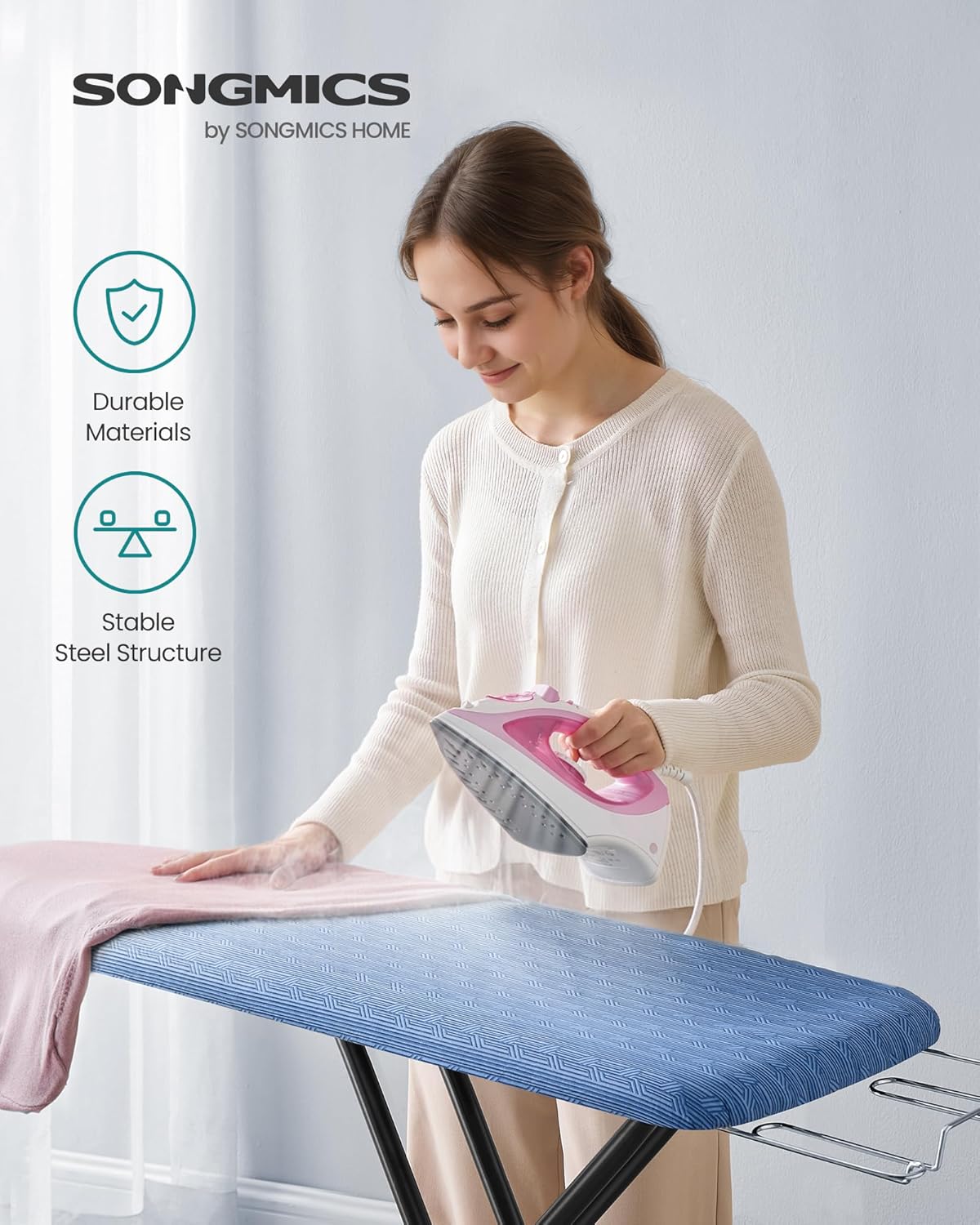 SONGMICS Ironing Board, Foldable Iron Board, Height Adjustable up to 35 Inches, with 4 Layered