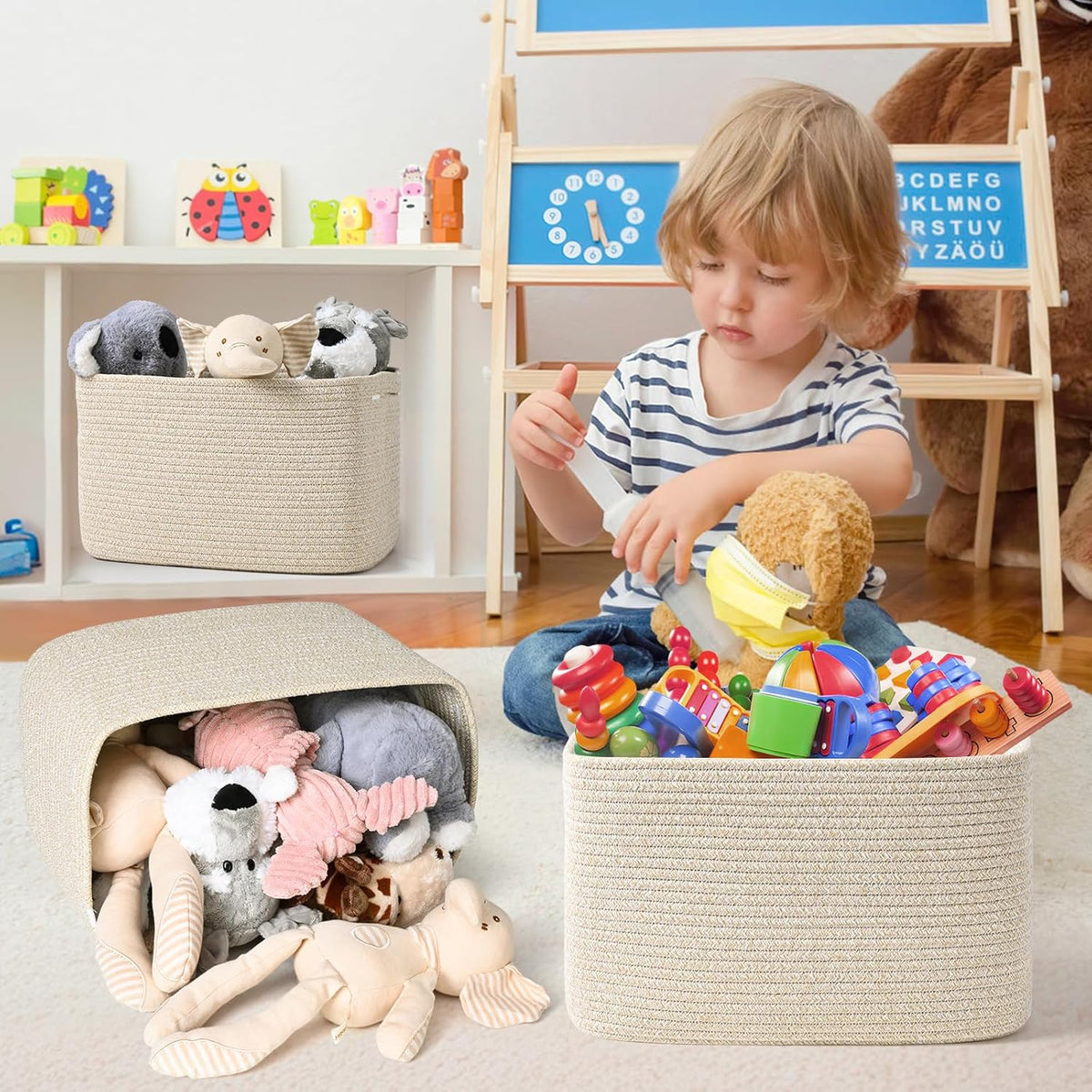 3-Pack Shelf Baskets for Organizing, Woven Storage Basket for Shelves, Cotton Rope Storage Bins for