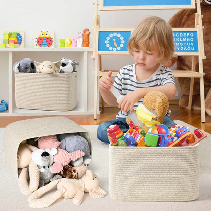 3-Pack Shelf Baskets for Organizing, Woven Storage Basket for Shelves, Cotton Rope Storage Bins for