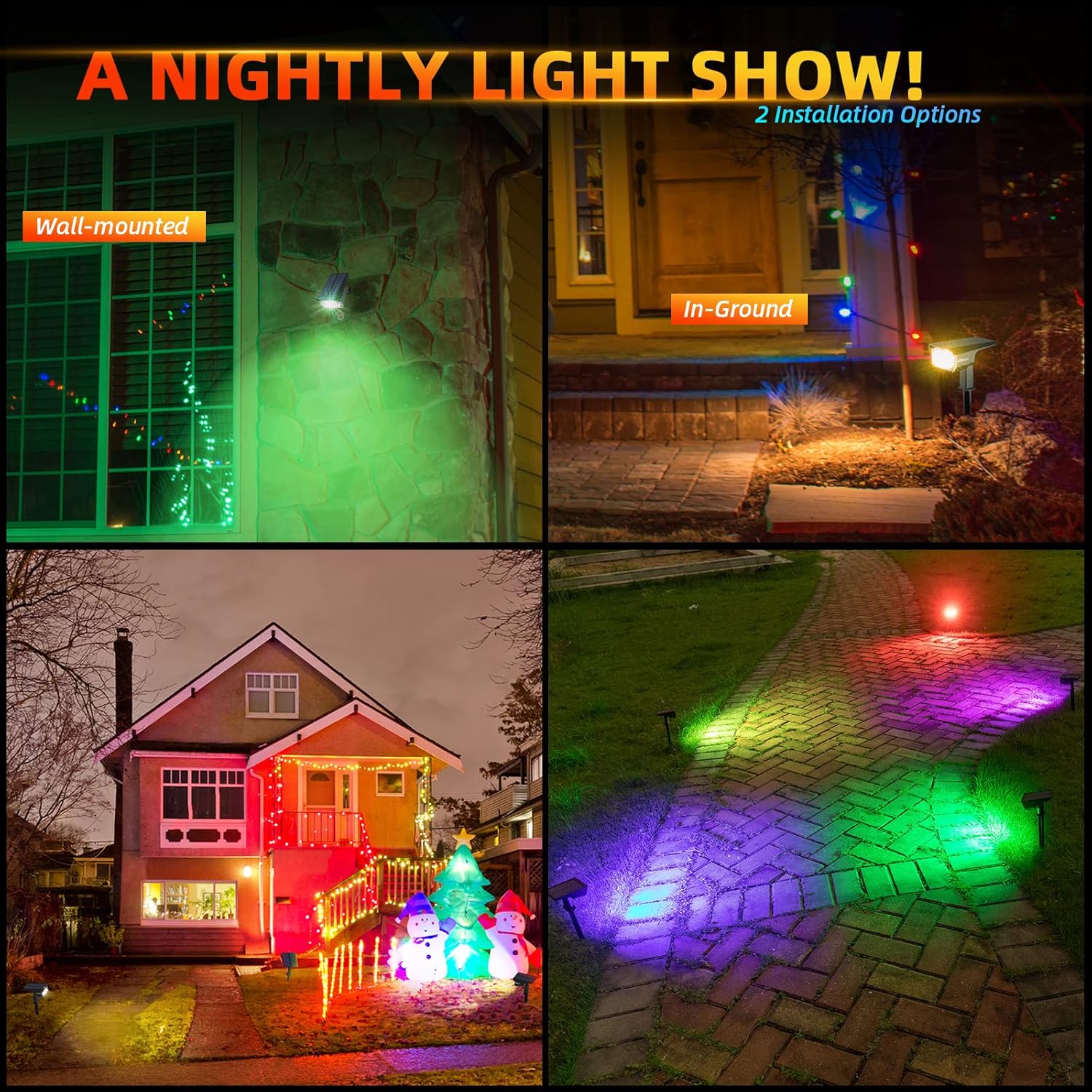 Solar Outdoor,40 LEDs Color Changing RGB Solar Landscape Path Lights,USB & Solar Powered