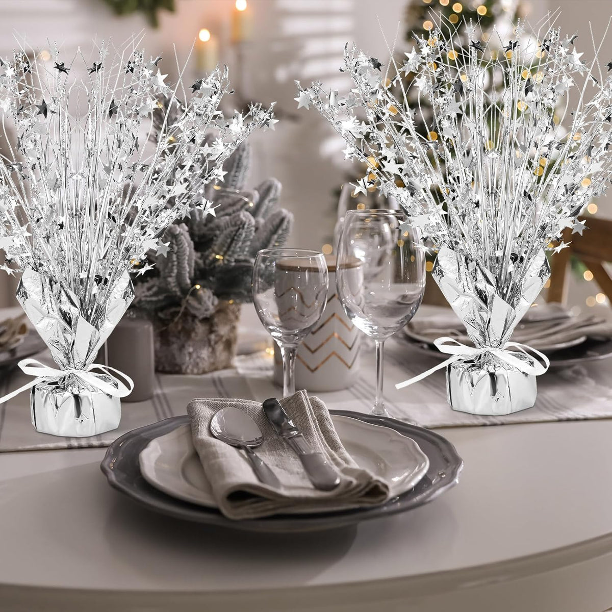 Crowye 18 Pieces Metallic Foil Spray Centerpiece Party Star Table Decoration Burst Metallic Table
