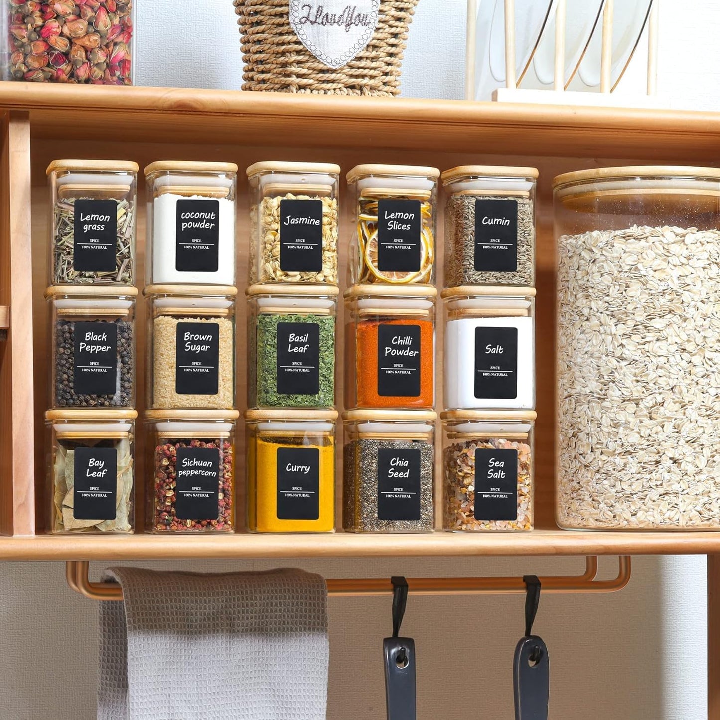 ComSaf 6Pcs 6 oz Spice Jars with Label Trial Set, Glass Spice Jars with Bamboo Lids Supplementary