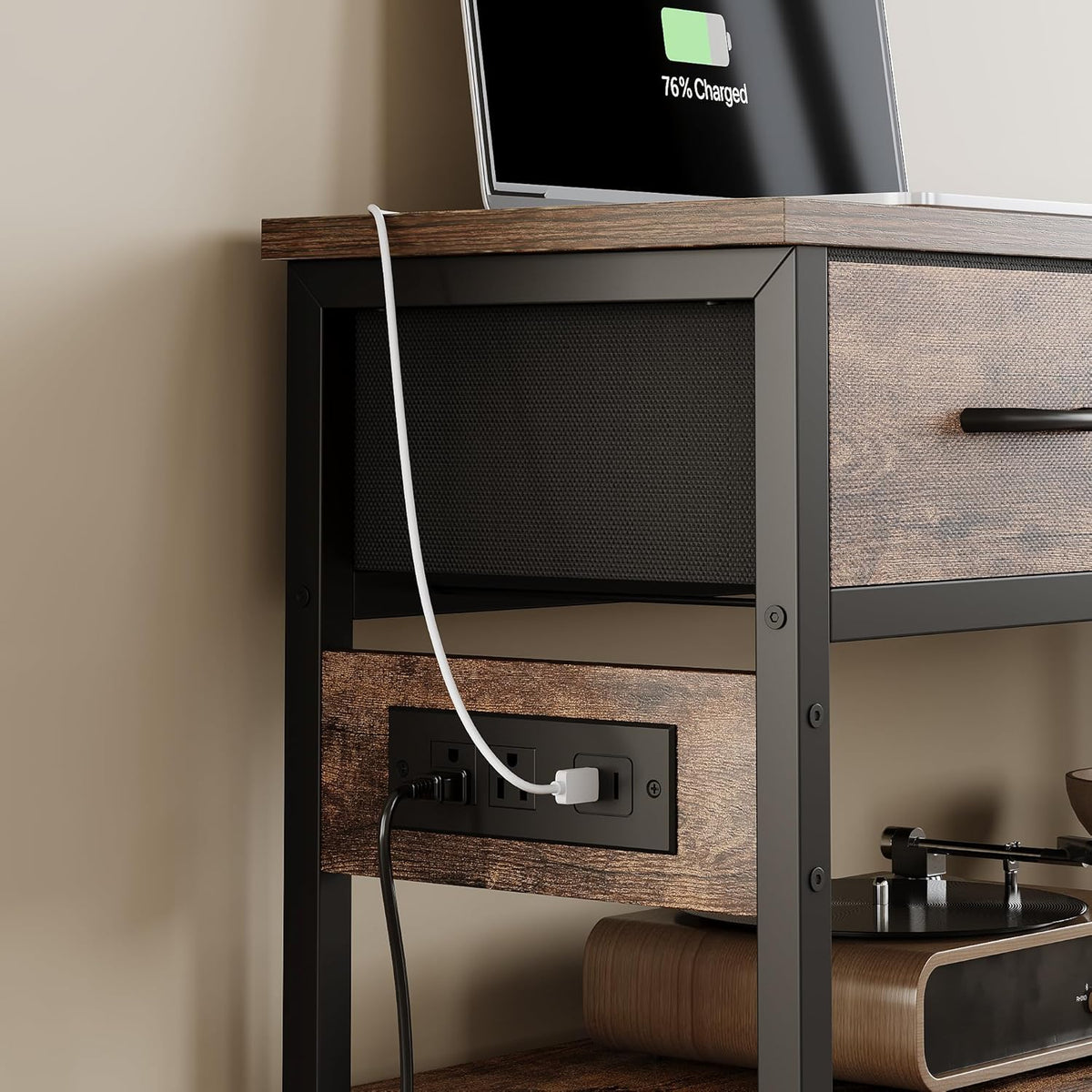 Lulive Entryway Table with Power Outlets, Console Table with 3 Fabric Drawers, Sofa Table for