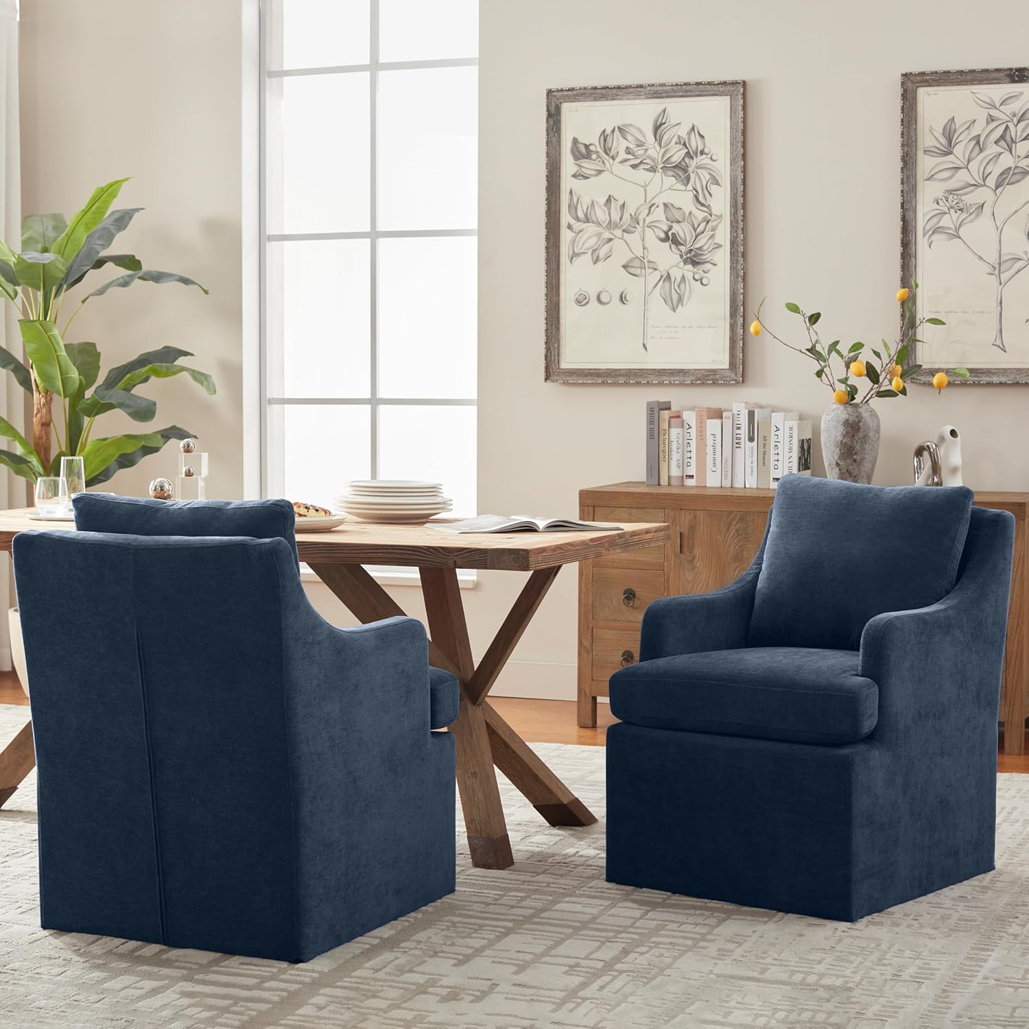 VKNOW Upholstered Dining Chairs, Modern Kitchen Chairs Dinner Chairs with 4 Casters, Linen Armchair