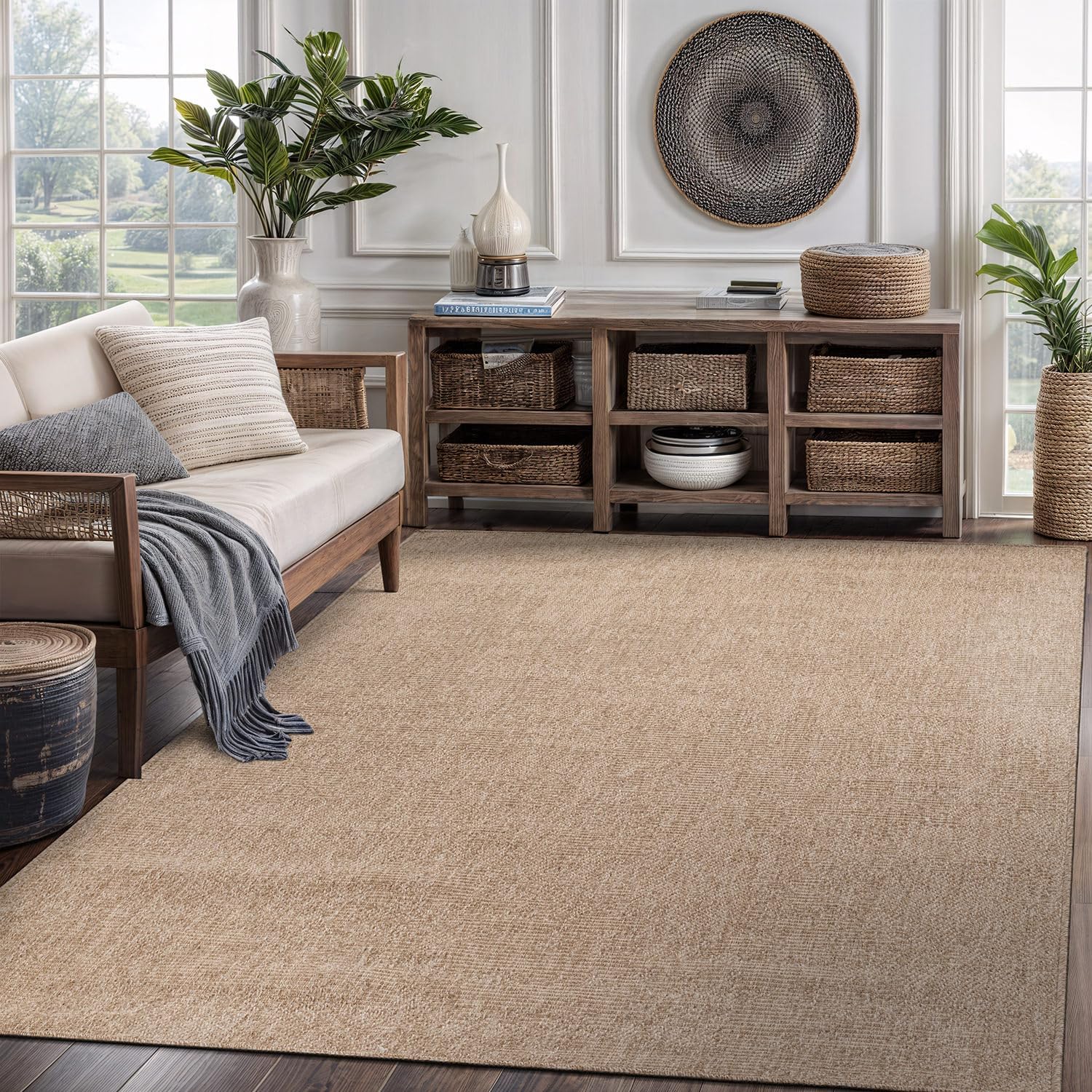 CAMILSON Easy Jute Rug 5x7, Indoor Outdoor Natural Color Fiber Area Rugs for Living Room Patio and