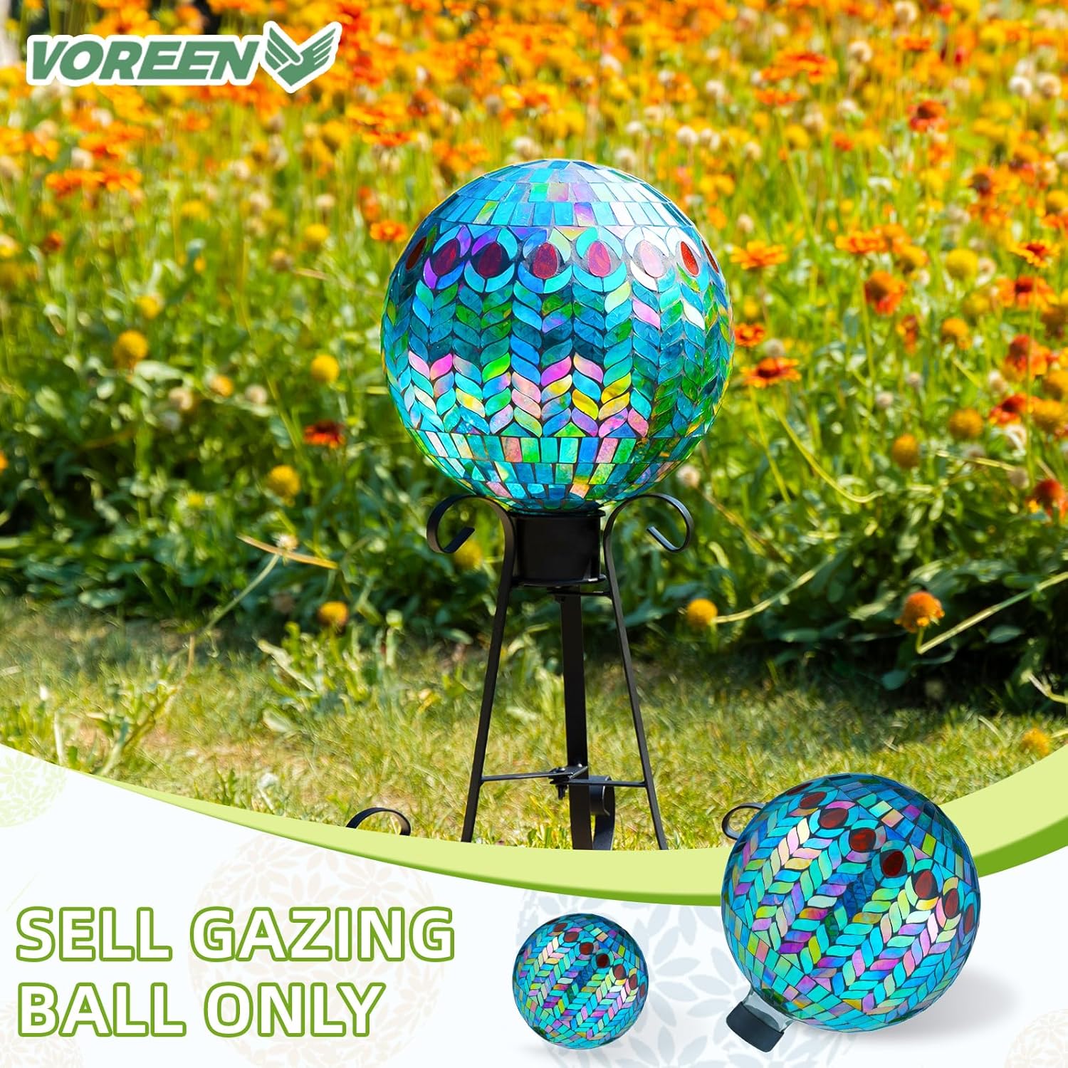 VOREEN Mosaic Glass Gazing Ball Outdoor Gazing Globe, Reflective Ball Yard Decoration for Homes