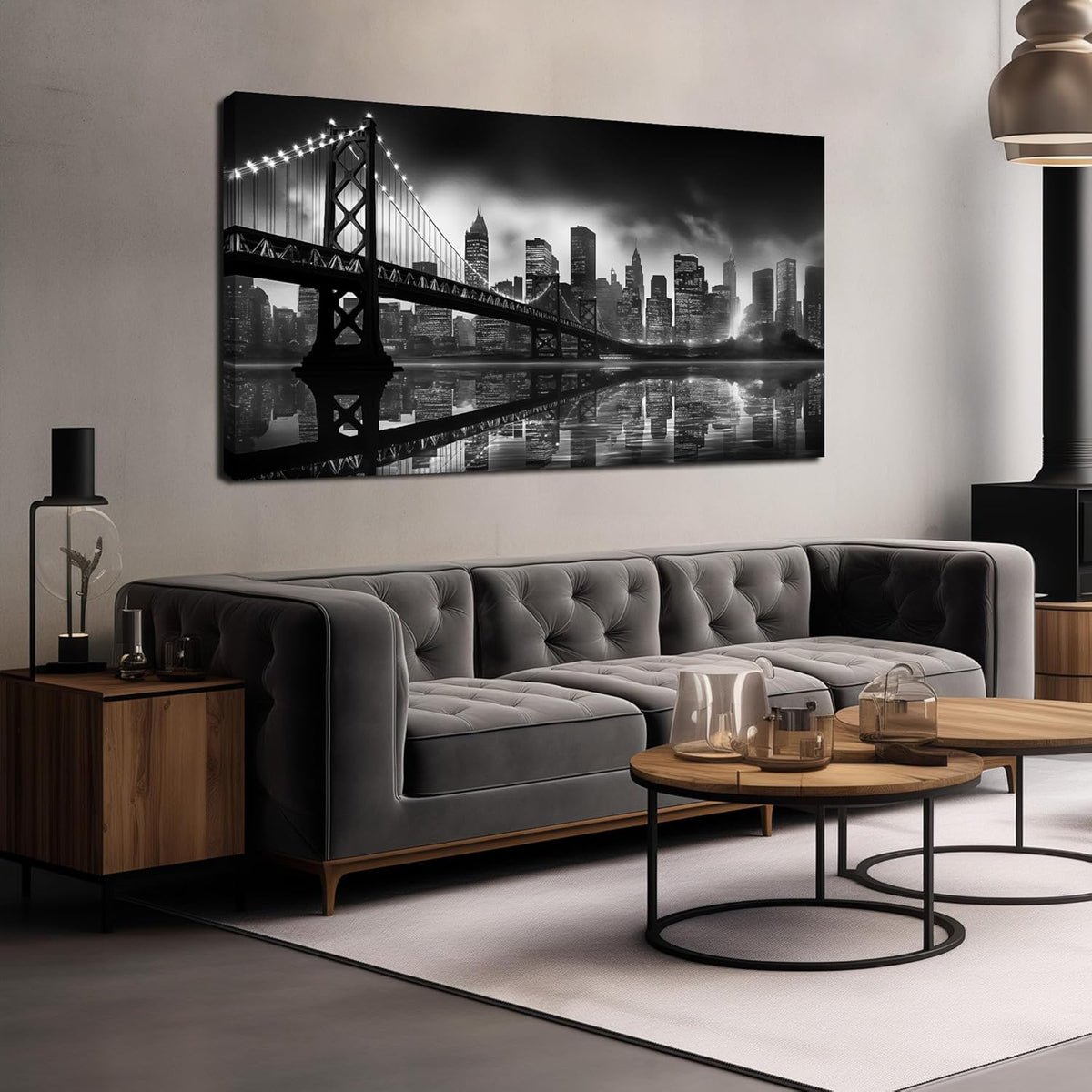 Brooklyn Bridge Canvas Wall Art for Bedroom Black and White City Wall Decor for Living Room Office