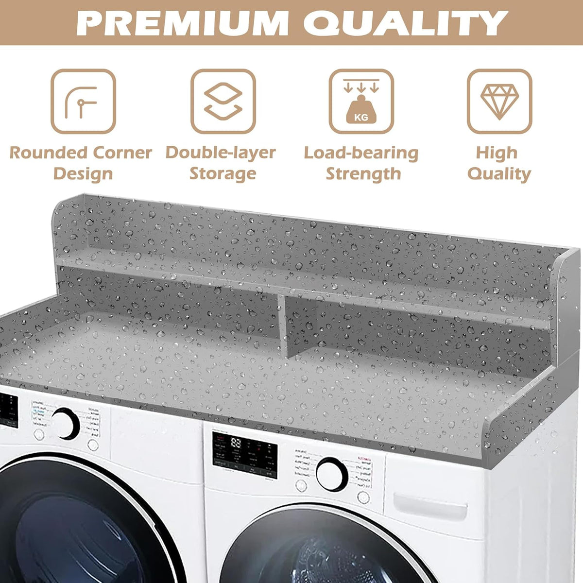Royxen Laundry Countertop with 2-Tier Shelf Universal Fit, Washer and Dryer Countertop with Storage