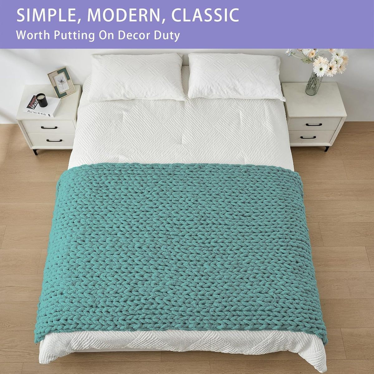 Bigacogo Chunky Knit Throw Blanket for Couch, 40x80 inches, 100% Hand Knitted with Thick Jumbo
