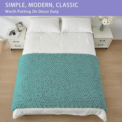 Bigacogo Chunky Knit Throw Blanket for Couch, 40x80 inches, 100% Hand Knitted with Thick Jumbo