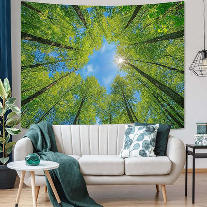 AMM Nature Forest Tree Celling Tapestry Lush Green Treetops Sunlit Tapestry for Bedroom Aesthetic