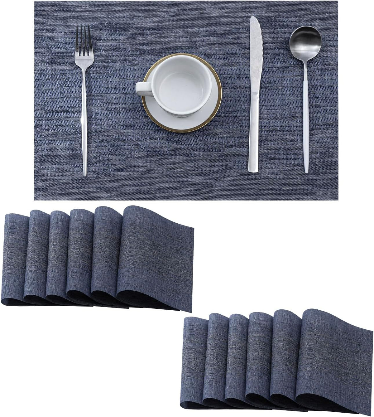 Leetaltree Denim Blue Placemats Set of 12 - Heat Resistant Non-Slip Place mats for Dining Table