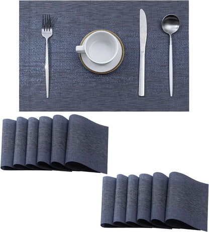 Leetaltree Denim Blue Placemats Set of 12 - Heat Resistant Non-Slip Place mats for Dining Table