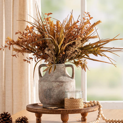 Mitt&Ditt Ceramic Flower Vase with Handles, 8 inch Tall Off-White Vase, Decorative Terracotta