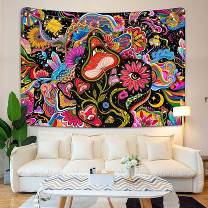 Lunerfex Mushroom Tapestry Pink Flowers Tapestry for Bedroom Aesthetic Tapestries Floral Tapestries