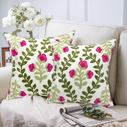Alysheer Summer Decorative Throw Pillow Covers 18"x 18" Set of 2, Floral Embroidered Farmhouse Hot
