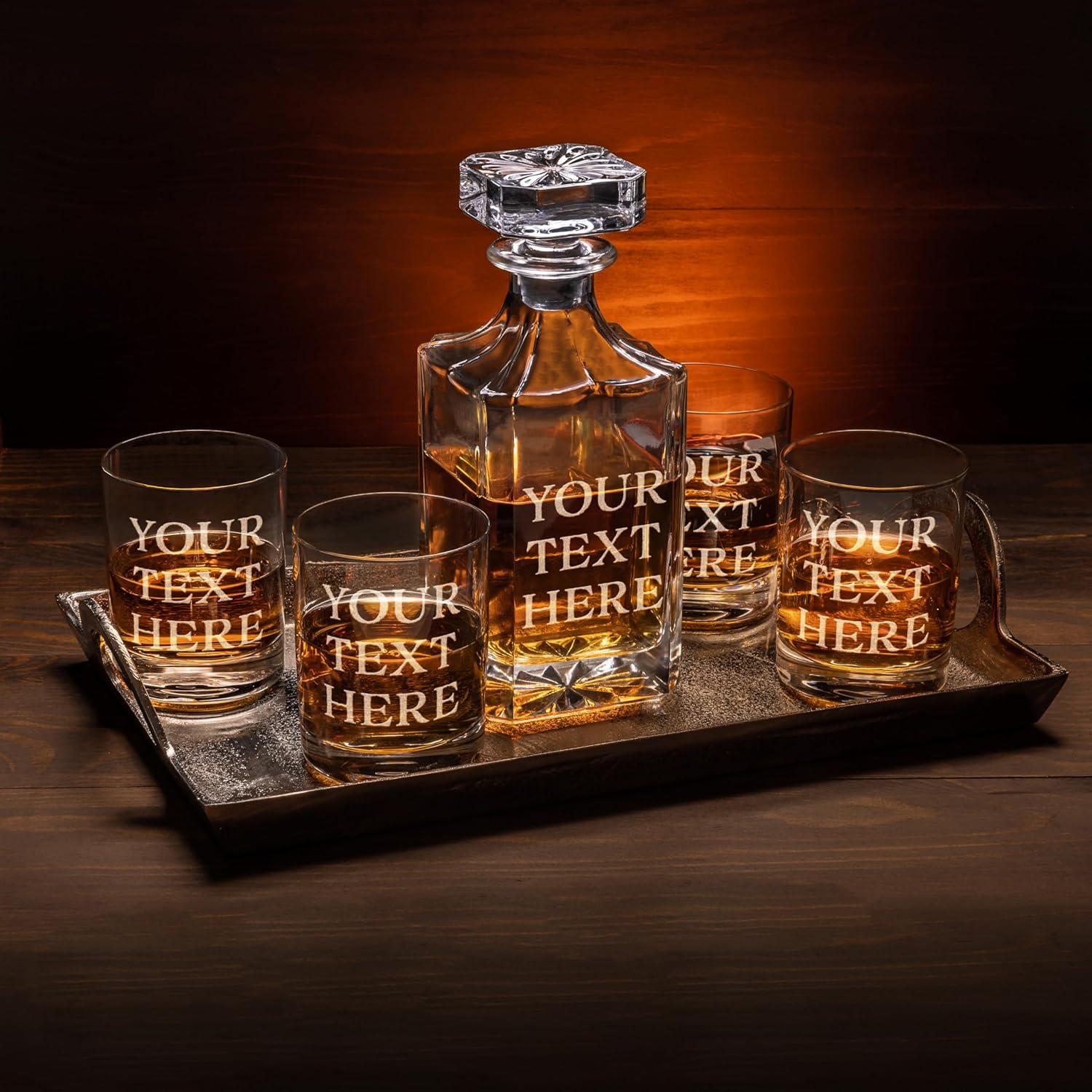 Gifts Inscribed Personalized Whiskey Decanter Set - Engraved Whiskey Decanter Bottle & Set of 4