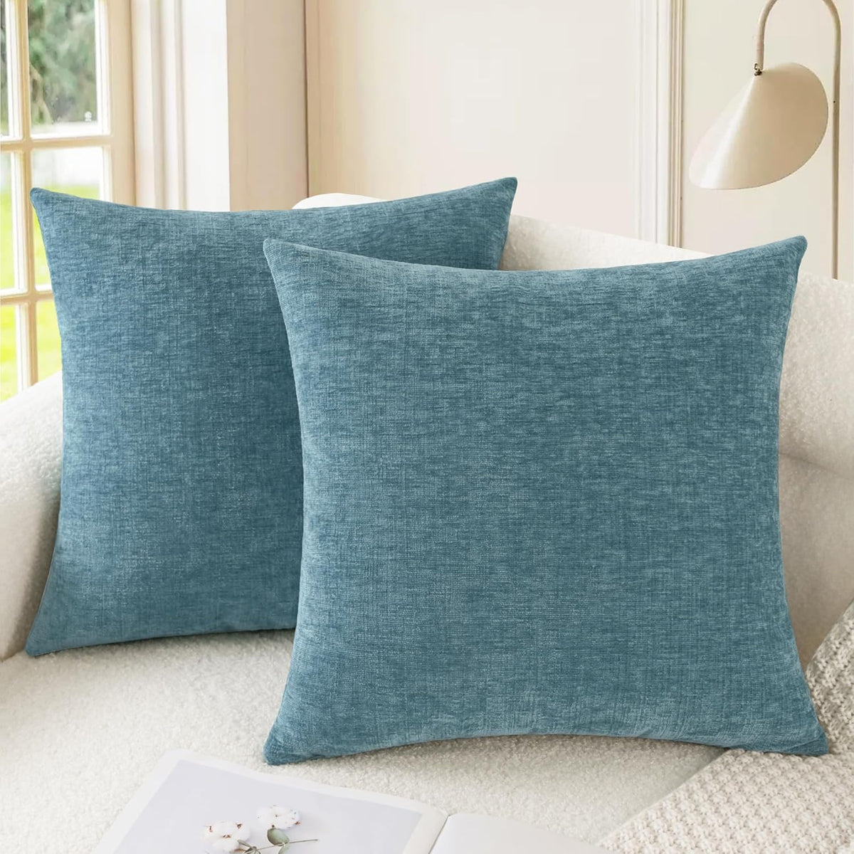 CaliTime Throw Pillow Covers Decorative 22 X 22 Inches Pack of 2 Cozy Chenille Cushion Cases for
